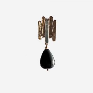 Bronze and silver slab earrings with onyx