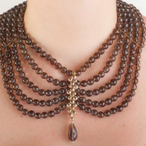 Nubs necklace with bronze elements and smoky topaz