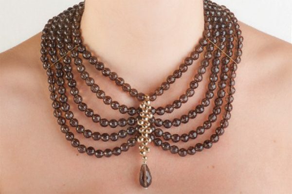 Nubs necklace with bronze elements and smoky topaz