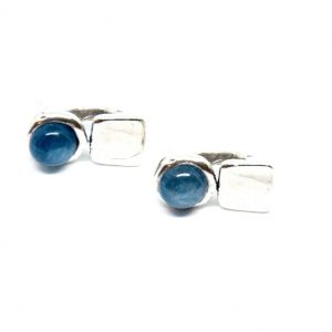 Silver nail earrings with spessartite and kyanite