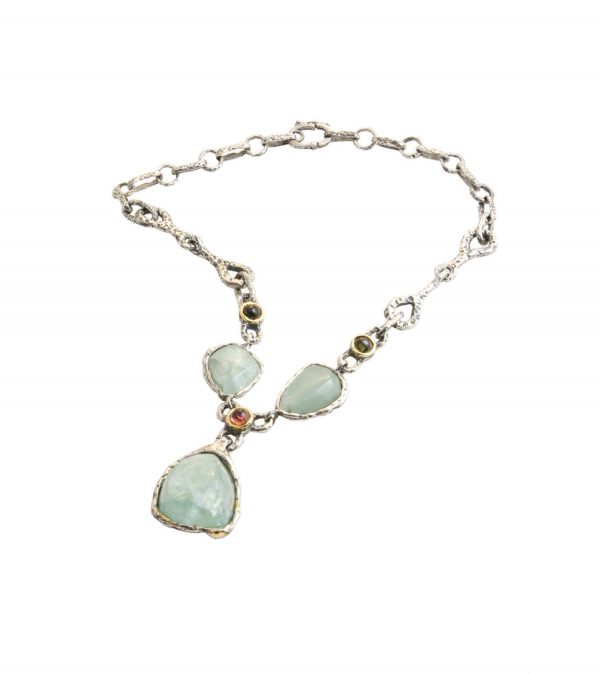 aqua necklace with 3 gemstones