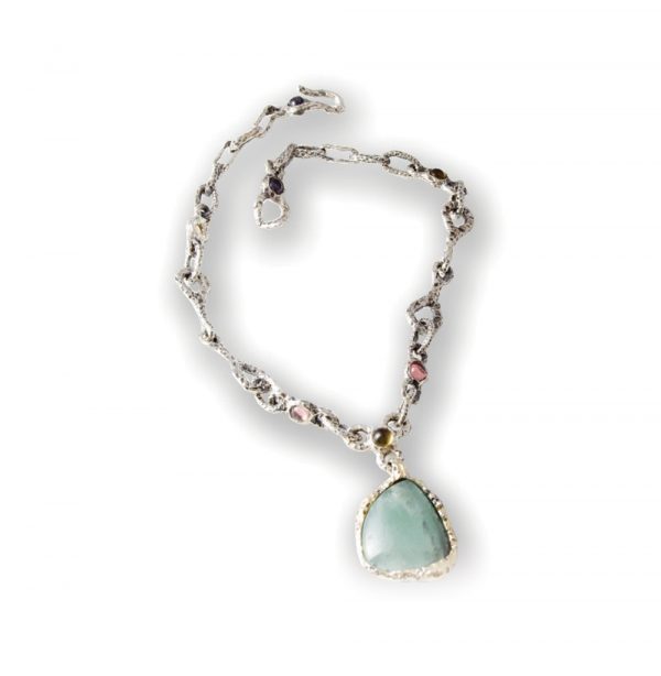 Aqua necklace with central gemstone
