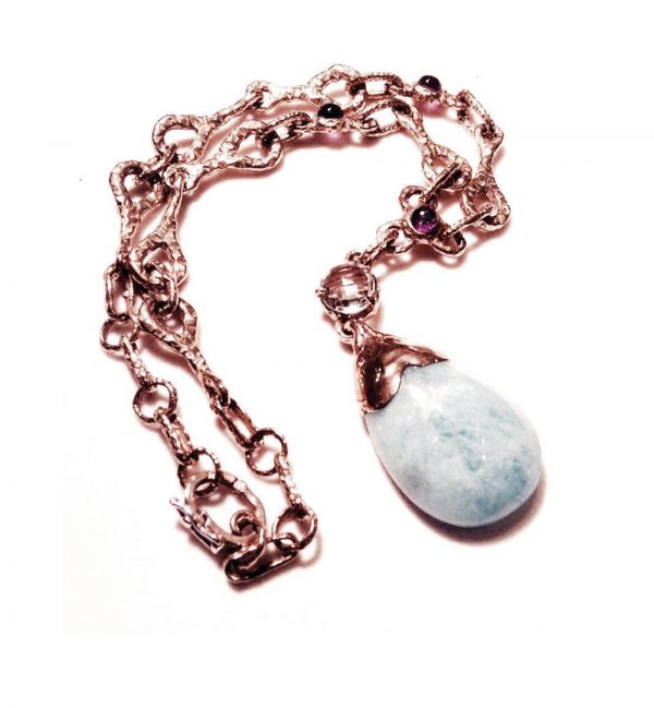 Aqua necklace with central gemstone