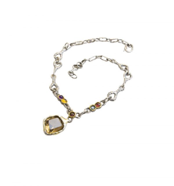 Aqua necklace with central tourmaline gemstone